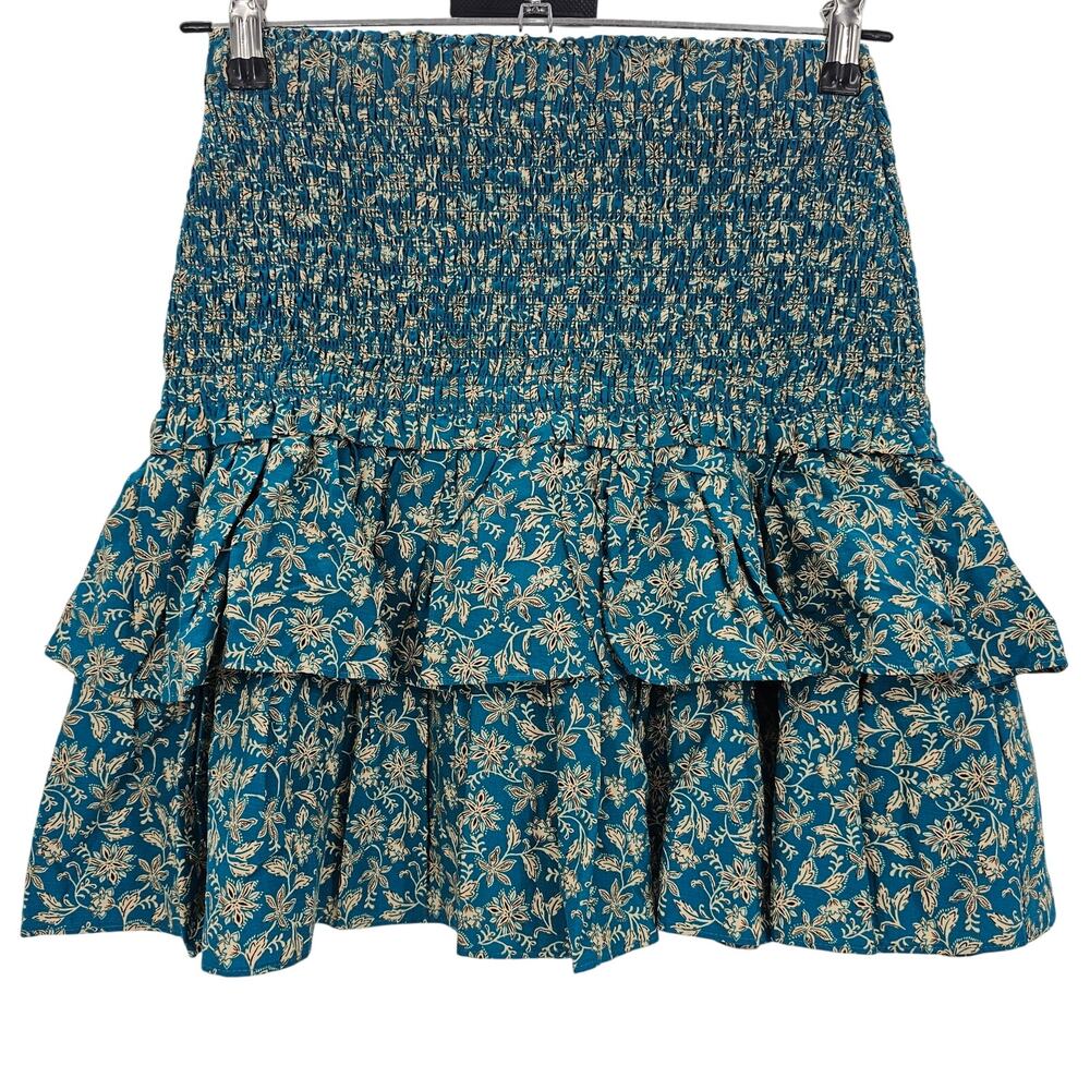 Madewell Womans size 0 Ditsy Floral Smocked Tiered Mini Skirt Teal NV212 NEW